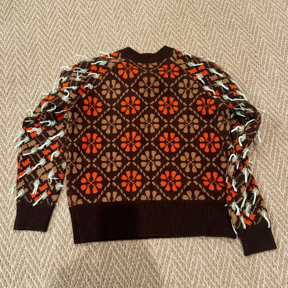 Lingua Franca Textured Brown, Orange and Beige Crewneck Sweater - Picture 2 of 4